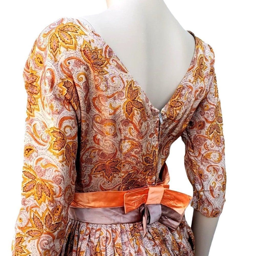 50s Dress Acetate Fall Colors Rockabilly Pin Up Women XS - Picture 7 of 12